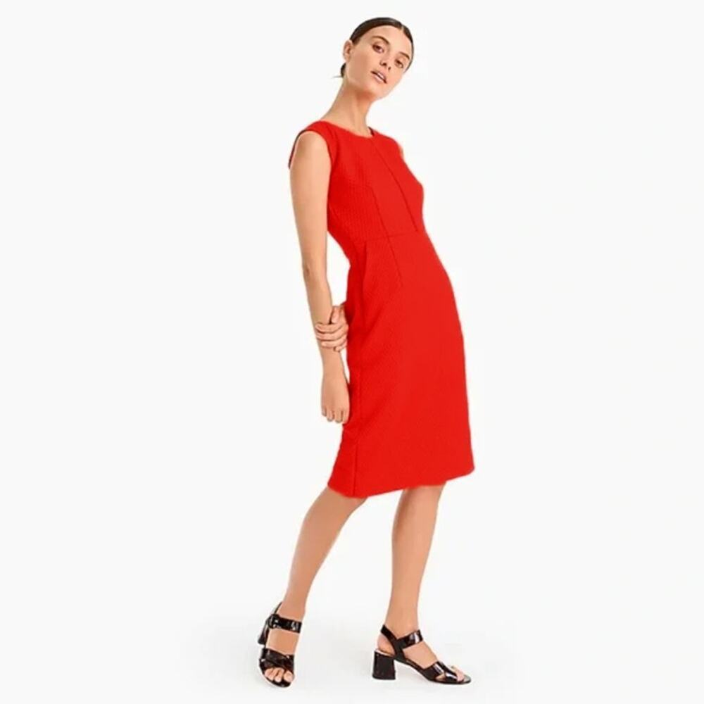 J. Crew Women's Portfolio Red Textured Crew Neck Sleeveless Midi Sheath Dress 10